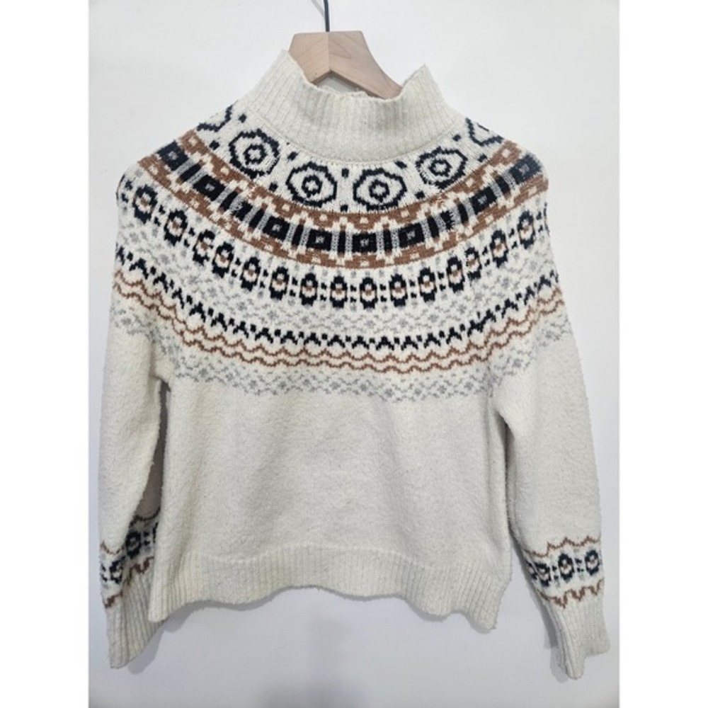 Cupcakes and Cashmere Cream‎ Fair Isle Mock Neck Sweater Small Black Brown Grey